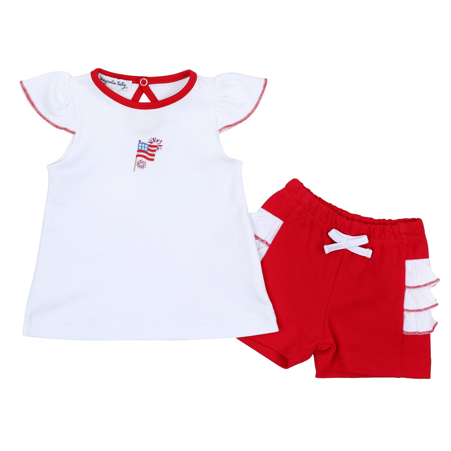 Red, White and Blue! Emb Ruffle Flutter Short Set