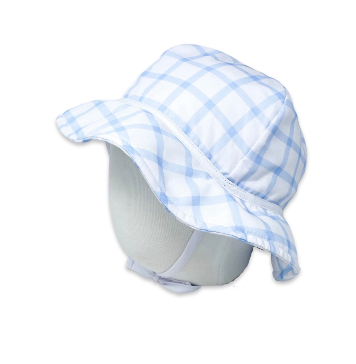 Beach Bucket Hat - Whales Blue Windowpane, White