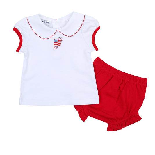 Red, White and Blue! Emb Collared Ruffle Diaper Cover Set