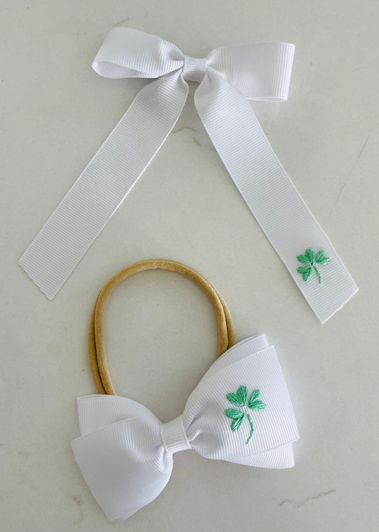 Shamrock Hand Embroidered Bow