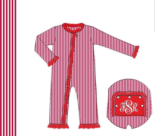 Candy Cane Stripe Girl Ruffle Zippie