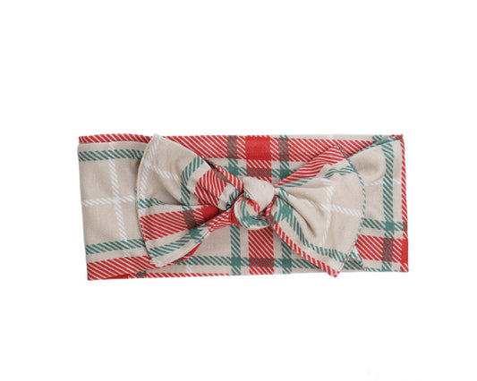 Holiday Plaid Bamboo Bow Headband