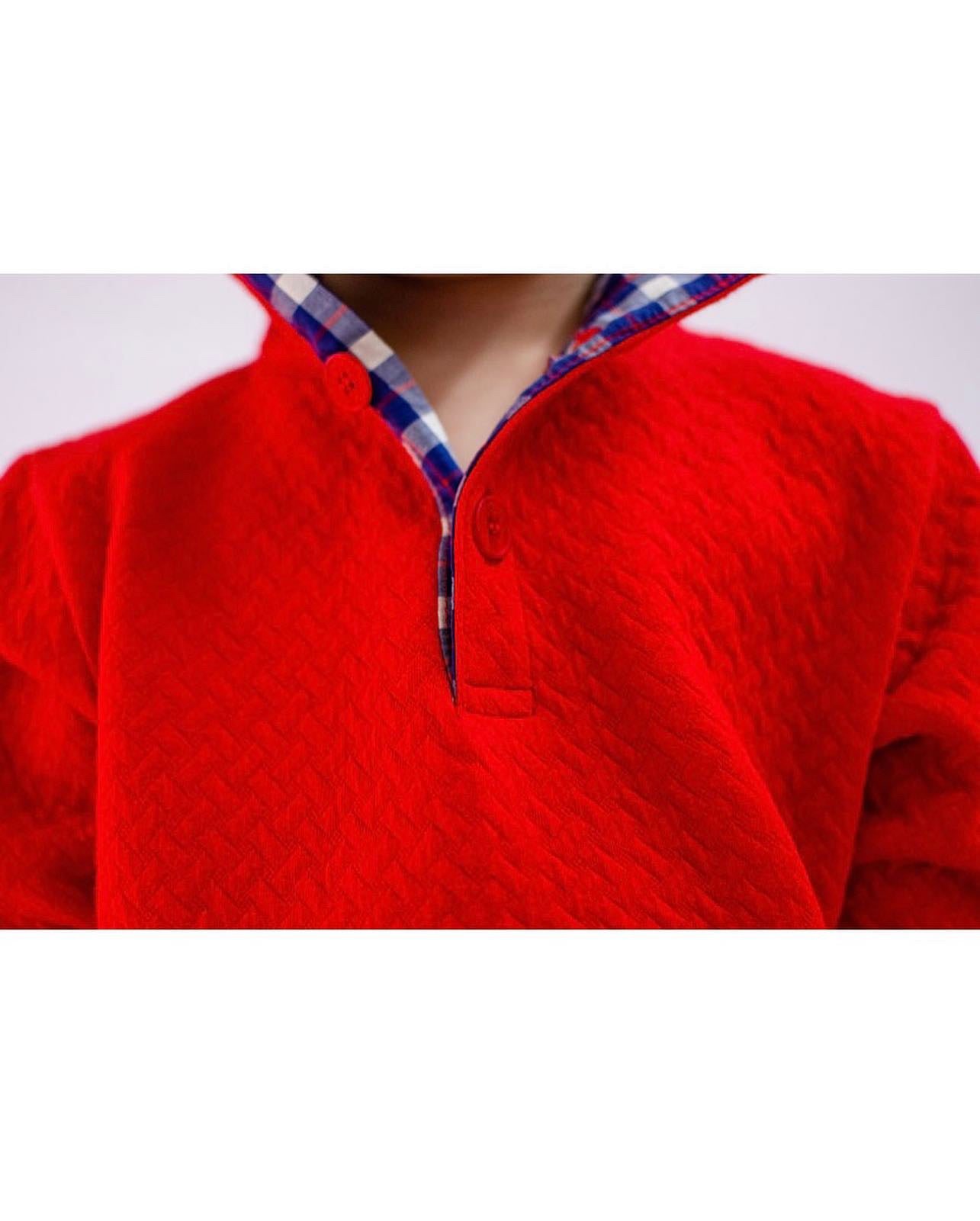 Red Quilted Pima Boys Pullover