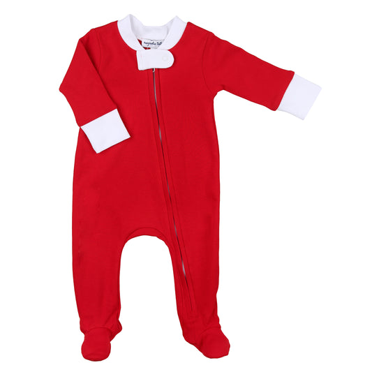 Red and White Essentials Zipper Footie