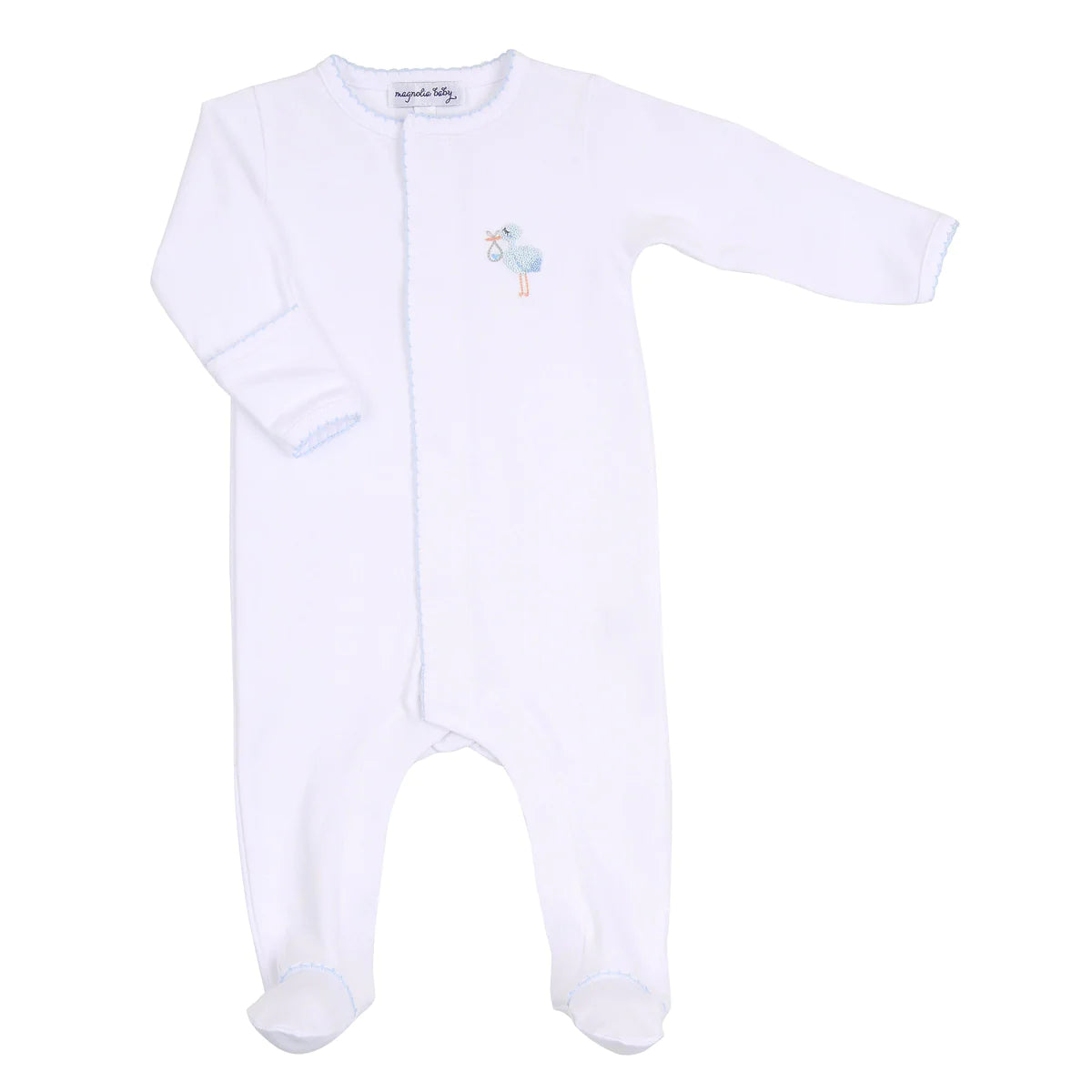 Magnolia Baby Tiny Stork Embroidered Footie - Blue