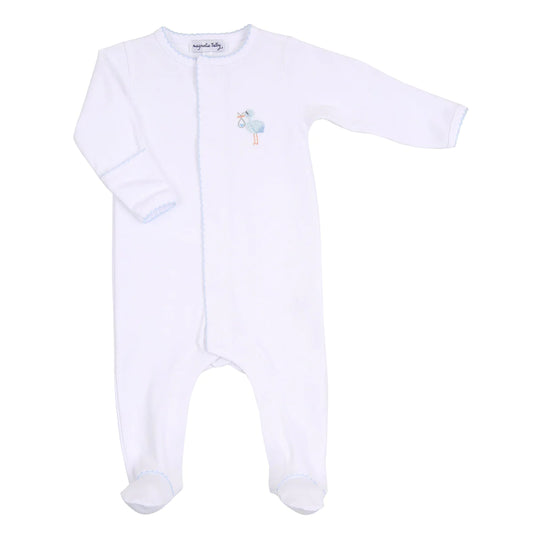 Magnolia Baby Tiny Stork Embroidered Footie - Blue