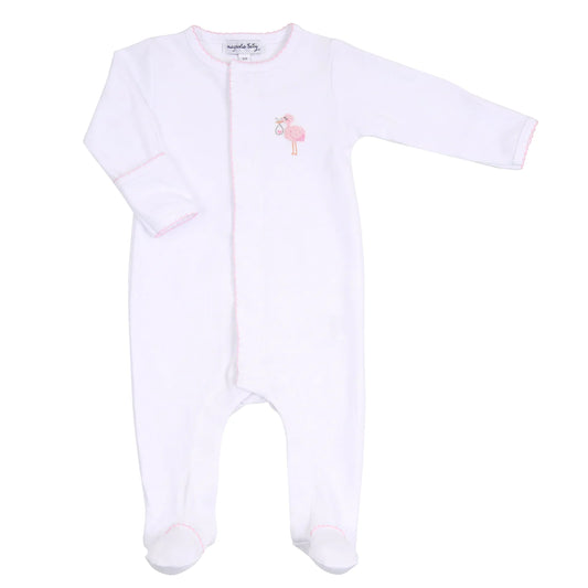 Magnolia Baby Tiny Stork Embroidered Footie - Pink