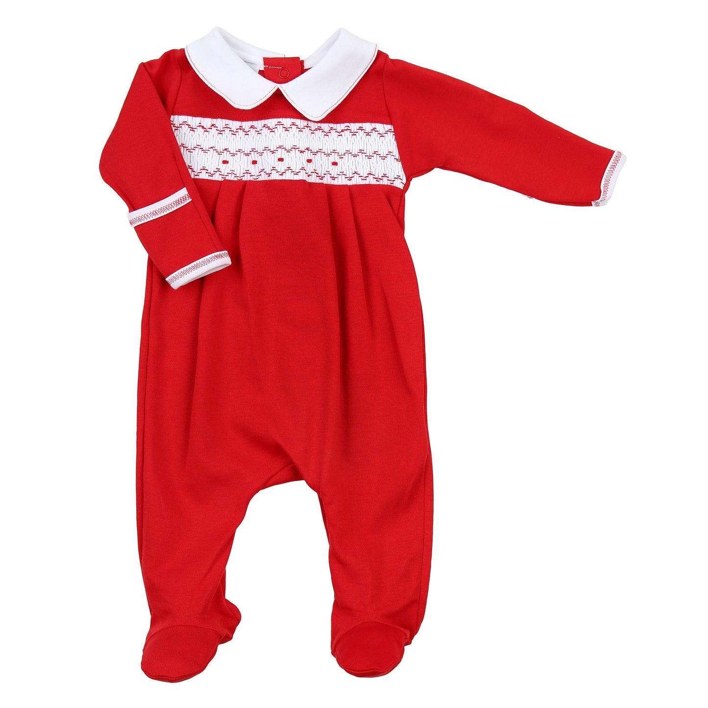 Clara and Colton Red Smocked Collared Boy Footie