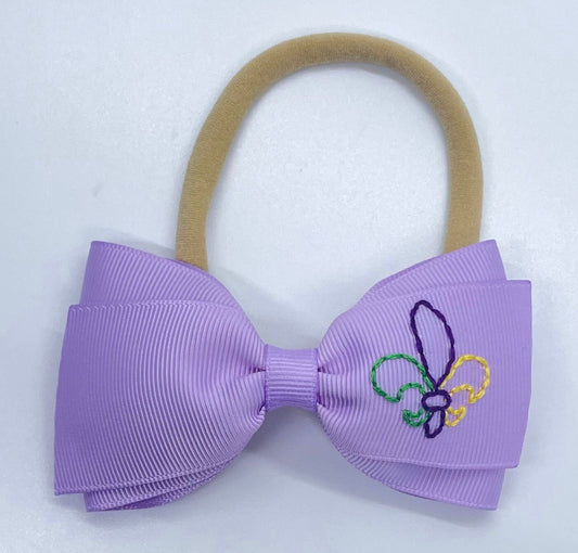 Mardi Gras Lottie Hand Embroidered Bow