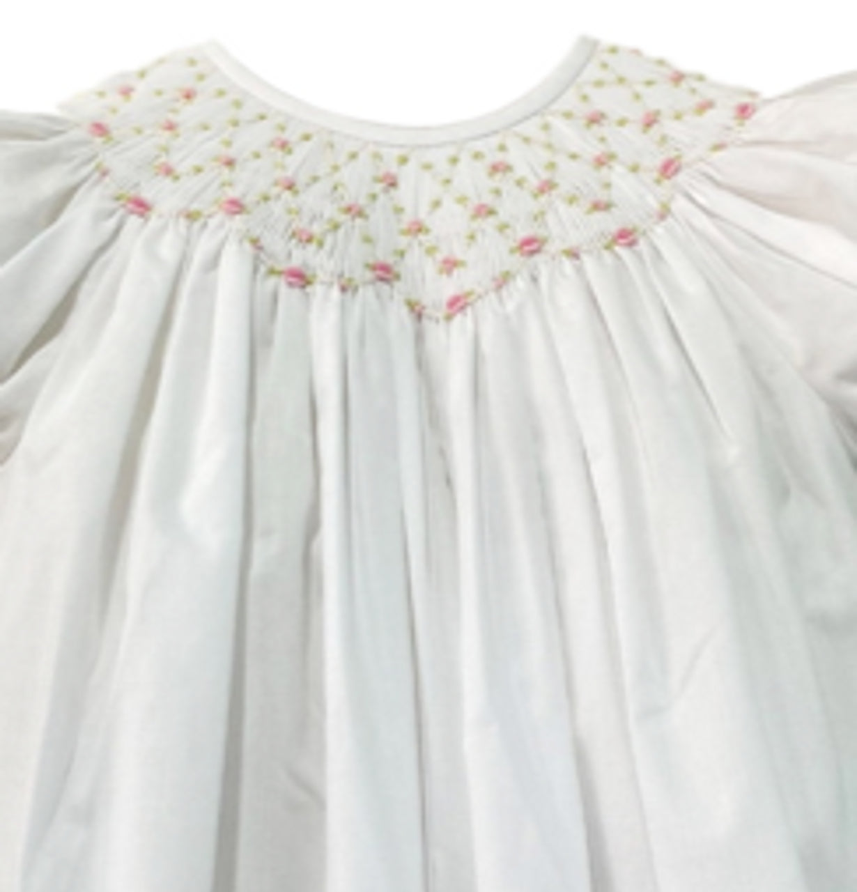 Phoenix N Ren White Abigail Bishop Dress w/ Pink Trellis Smocked