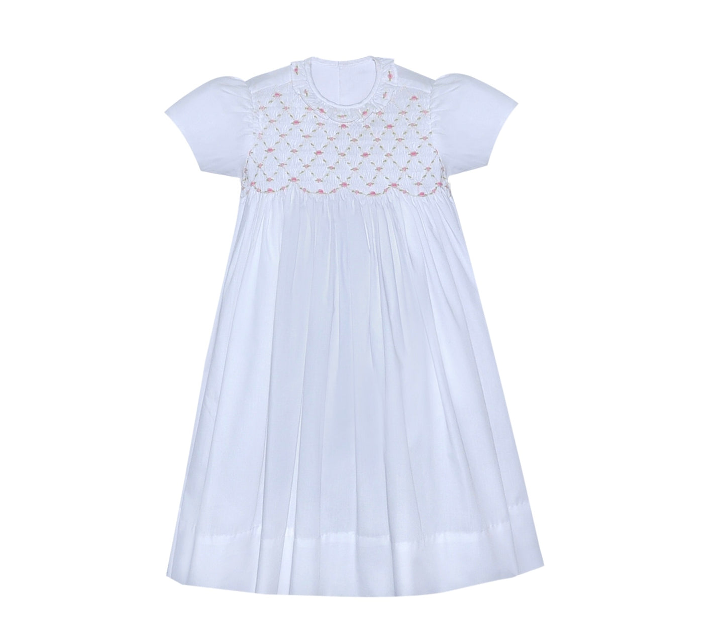 Phoenix N Ren White Channing Dress w/ Pink Trellis Smocked