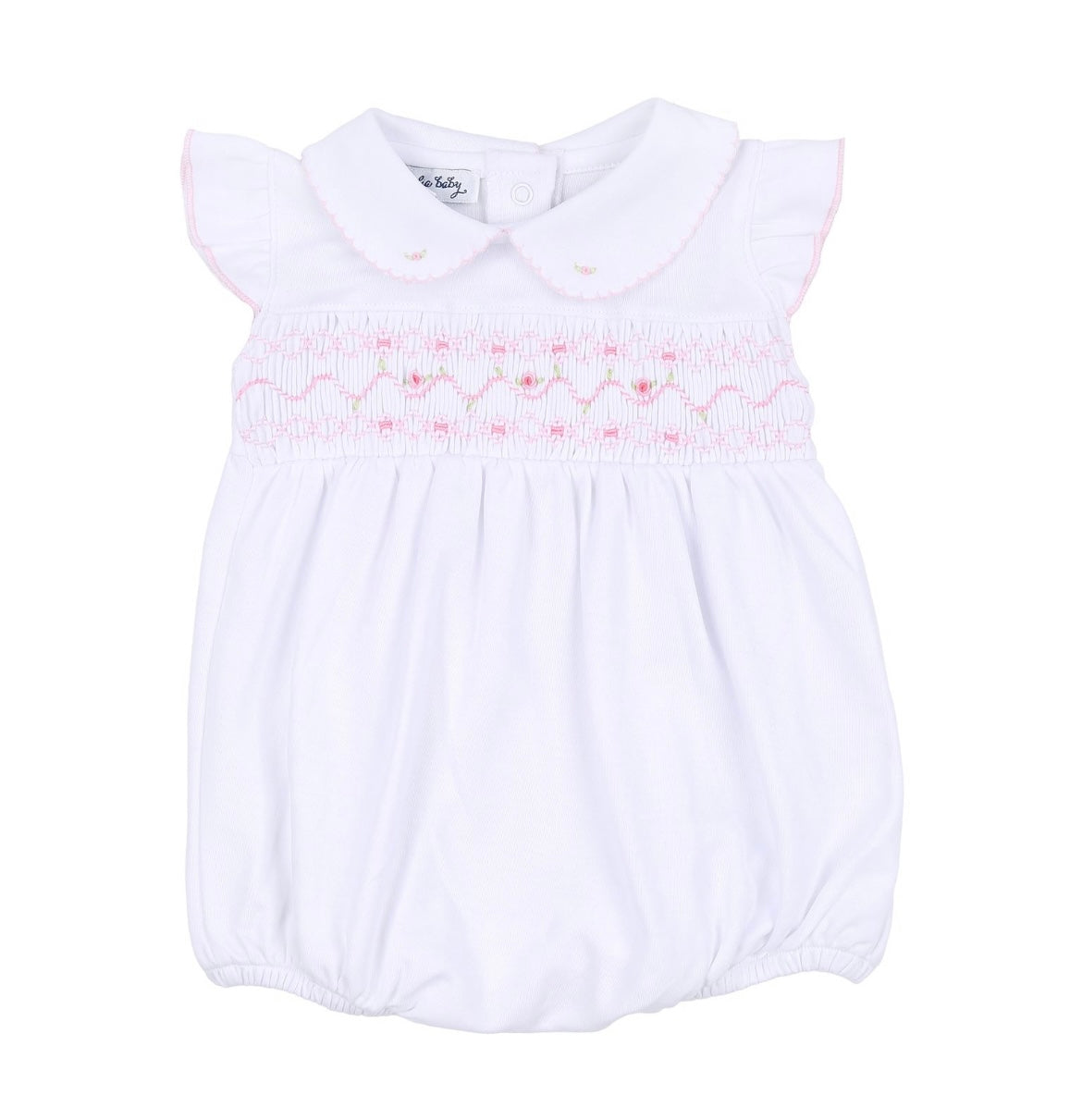 Magnolia Baby Molly and Brody Pink Smocked Collared Flutter Bubble