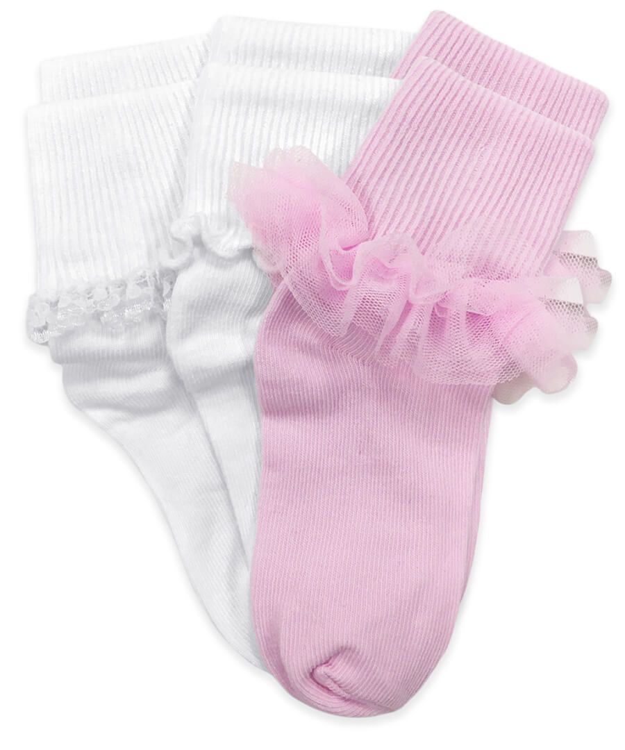 Jefferies Socks Eyelet Frilly Tutu Lace Turn Cuff Socks 3 Pair Pack