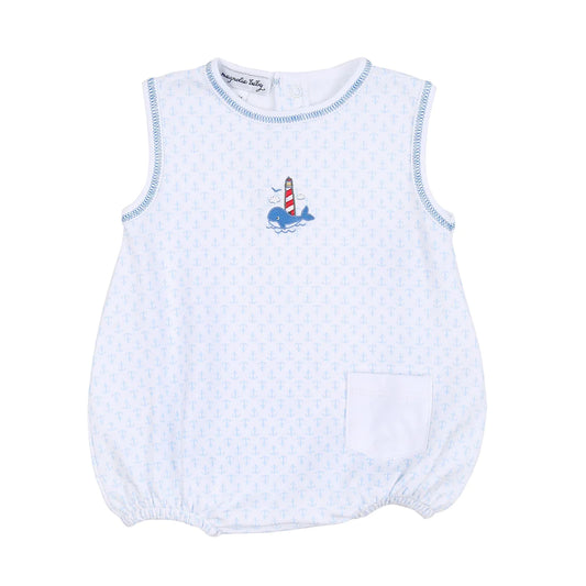 Magnolia Baby Call of the Sea Blue Embroidered Sleeveless Boy Bubble