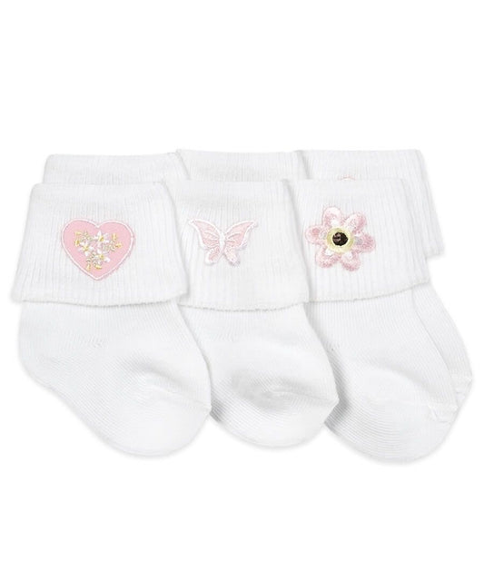 Jefferies Socks Baby Girl Applique Collection Turn Cuff Socks 3 Pair Pack