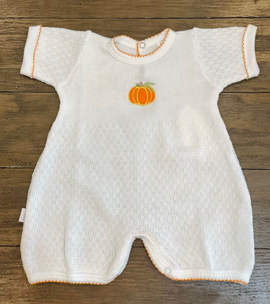 White Knit Bubble with Pumpkin Embroidery