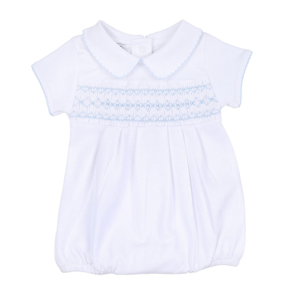 Magnolia Baby Molly and Brody Blue Smocked Collared Boy Bubble