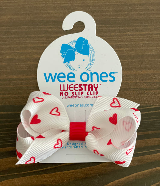 Wee Ones Mini Valentine Heart Print Grosgrain Hair Bow