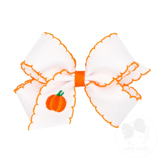 Wee Ones Medium Moonstitch Embroidered Pumpkin Bow