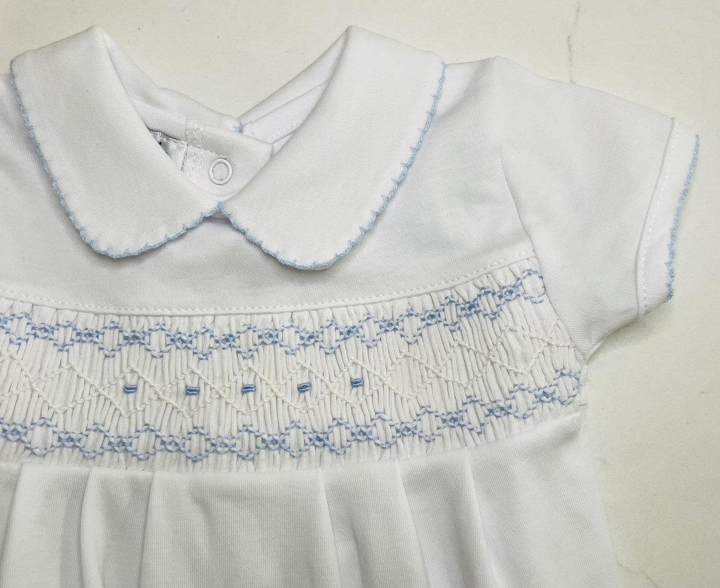 Magnolia Baby Lindsay and Luke Blue Smocked Collared Boy Bubble